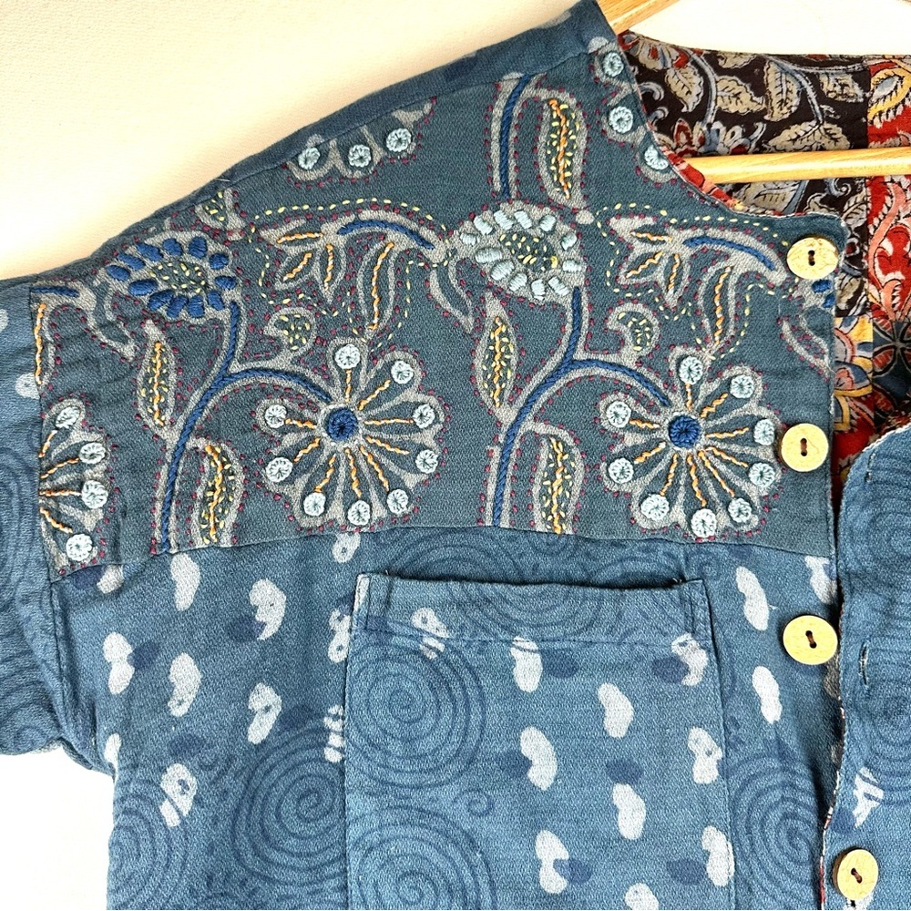 Reversible Button Up Patchwork‎ & Embroidered Jacket Lightweight Office - Picture 3 of 13